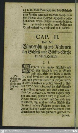 Cap. II. Von der Einweyhung und Nahmen der Schloß- und Stiffts-Kirche zu Aller Heiligen
