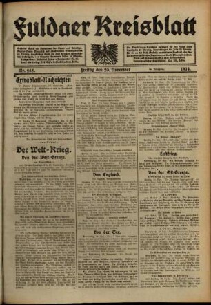 Ausgabe vom Freitag, den 20. November 1914.