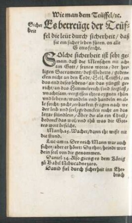 Es betreügt der Teüffel die leüt durch sicherheit ...