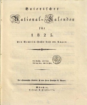 Bayerischer National-Kalender : für .... 1825