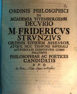 Ord. philos. in acad. Vitemb. Decurio Frider. Strunz philos. et poet. candidatis S. P. D. : [programma de quodam genere hominum in Anglia, qui Free-thinkers appellatur]