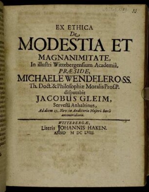 Ex Ethica De Modestia Et Magnanimitate