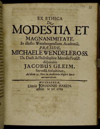 Ex Ethica De Modestia Et Magnanimitate
