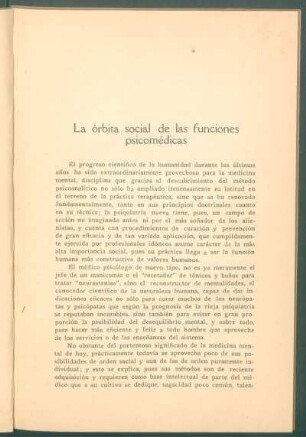 La órbita social de las funciones psicomédicas