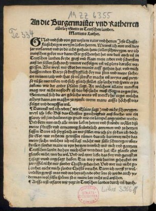 An die Burgermaister und Ratherren allerley Stette in Teutschen landen