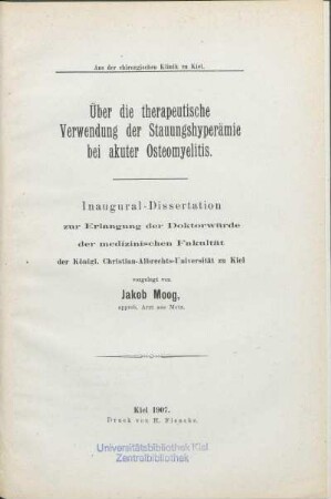 Über die therapeutische Verwendung der Stauungshyperämie bei akuter Osteomyelitis