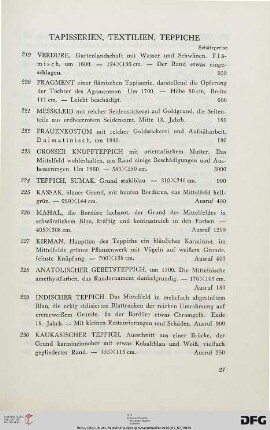Tapisserien, Textilien, Teppiche (Nr. 219-231)