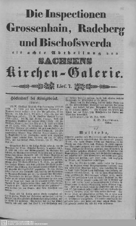 Höckendorf bei Königsbrück, Wallroda, Arnsdorf : 7. Lieferung