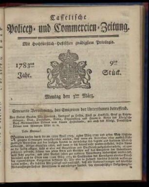 9tes Stueck, Montag den 3ten Maerz. 1783