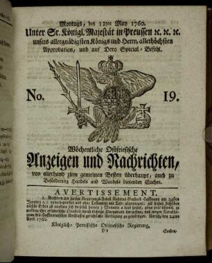 No. 19. Montags, den 12ten May 1760.