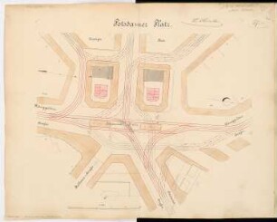 Verkehrsplanung am Potsdamer Platz, Berlin Monatskonkurrenz Mai 1897: Lageplan 1:250; Maßstabsleiste
