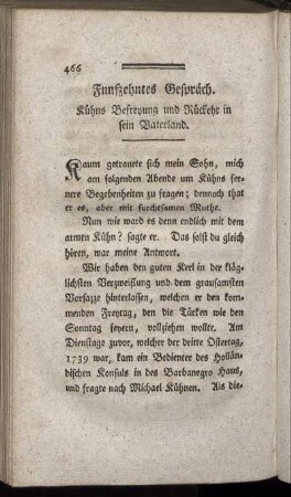 Funfzehntes Gespräch. Kühns Befreyung und Rückehr in sein Vaterland.