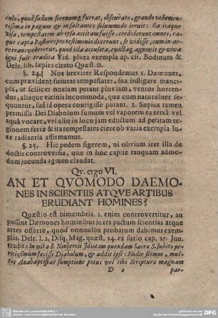 Qu. ergo VI. AN ET QUOMODO DAEMONES IN SCIENTIIS ATQUE ARTIBUS ERUDIANT HOMINES?