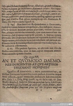 Qu. ergo VI. AN ET QUOMODO DAEMONES IN SCIENTIIS ATQUE ARTIBUS ERUDIANT HOMINES?
