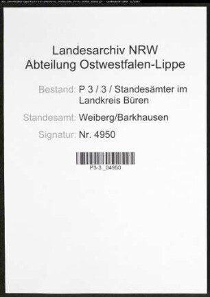 Sterberegister Standesamt Weiberg/Barkhausen