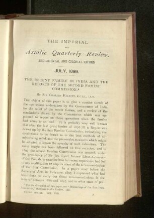 The Recent Famine in India and the Reports of the Second Famine Commission.
