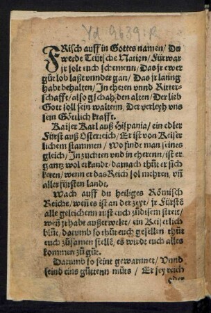 FRisch auff in Gottes namen/ Du || werde Teütsche Nation/