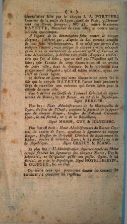 J. A. Portier, Courrier de la malle de Paris à Layon, à ses concitoyens