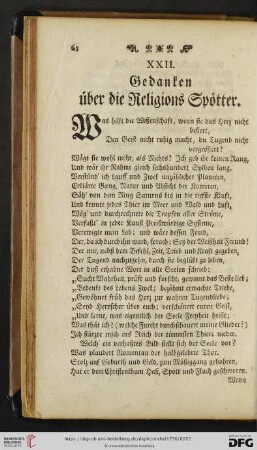 XXII. Gedanken über die Religions Spötter