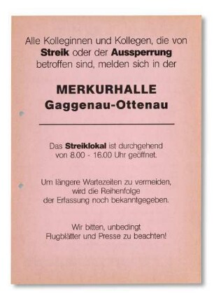 Flugblatt der IG Metall Gaggenau zur 35 Stunden-Woche