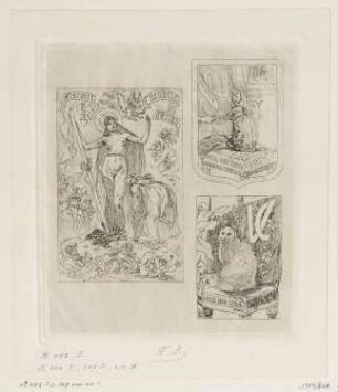 Titelblatt aus: Henri-Joseph Dulaurens, "Histoire de la Sainte Chandelle d’Arras", 1880 und Kolumnentitel für Madame V. Clapisson "Les chats"
