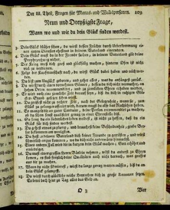 Neun und Dreyßigste Frage, Wann wo und wie du dein Glück finden werdest.