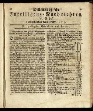 VI. Stück. Sonnabends: den 8. May / 1773.