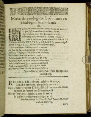 Musæ threnologicæ sero nimus ex wittebergensi Academia missæ.