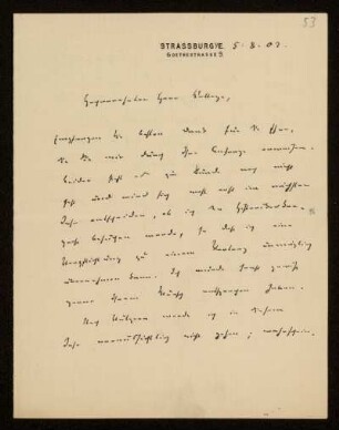 Brief von Otto Lenel an Otto von Gierke, Straßburg, 5.8.1907