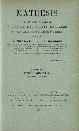 TOME I - OCTOBRE 1891.