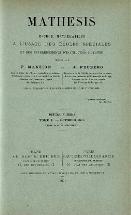 TOME I - OCTOBRE 1891.