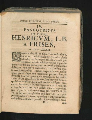 IV. Panegyricus In Divum Henricum, L. B. A Frisen.