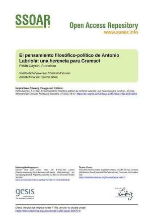 El pensamiento filosófico-político de Antonio Labriola: una herencia para Gramsci