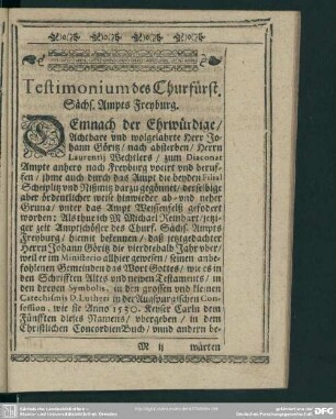 Testimonium des Churfürstl. Sächs. Ampts Freyburg