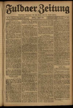 Erste Ausgabe vom Freitag, den 01. April 1921.