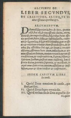 Liber Secundus, De creatione, Aliisque Divinae essentiae operibus etc.