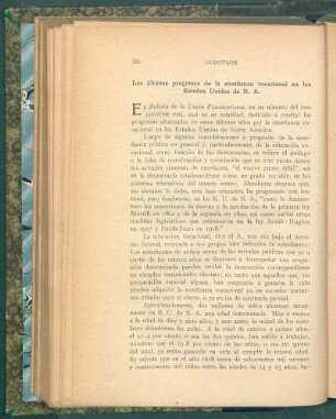 Los últimos progresos de la enseñanza vocacional en los Estados Unidos de N. A.