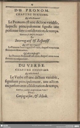 Du Verbe. Chapitre Onziesme
