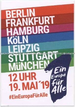 Aufkleber mit Werbung für eine bundesweite Demonstration gegen Nationalismus im Vorfeld der Europawahlen