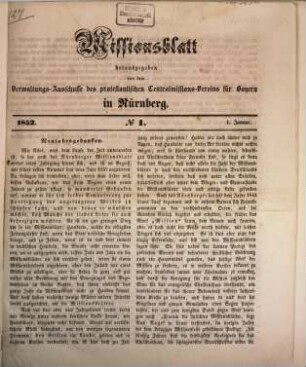 Missionsblatt. 1852