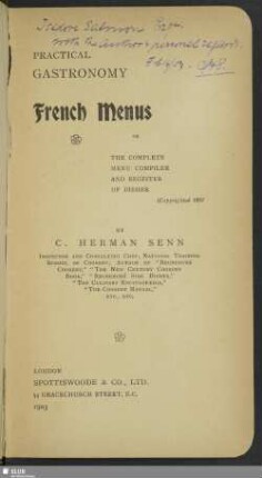 Practical gastronomy : French menus, or the complete menu compiler and register of dishes