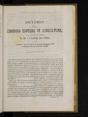 Dictámen de la comisio especial de agricultura