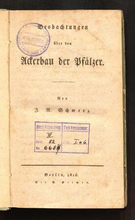 Beobachtungen über den Ackerbau der Pfälzer
