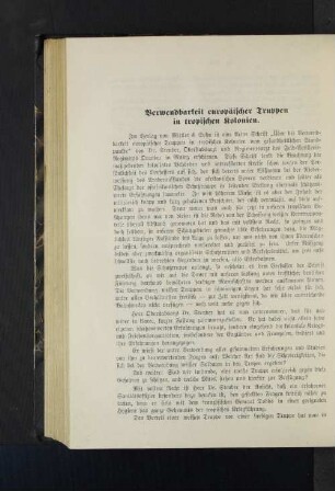Verwendarbeit europäischer Truppen in tropischen Kolonien.