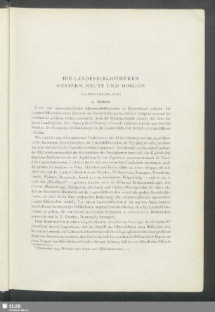 Die Landesbibliotheken Gestern, Heute Und Morgen