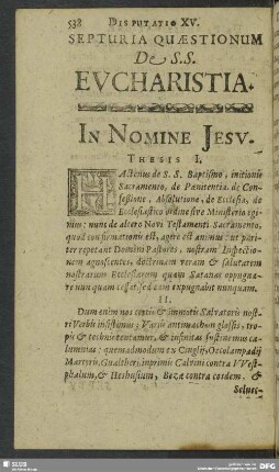 Disputatio XV. De Sacra Domini Coena Disputatio Prior
