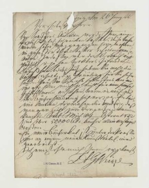 Brief von Johann August Gottlob Weigel an Joseph Heller