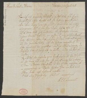 Brief an B. Schott's Söhne : 01.04.1818