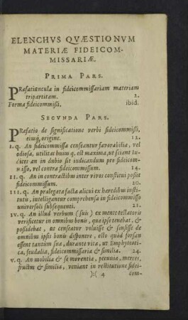 Elenchus quaestionum materiae fideicommissariae.