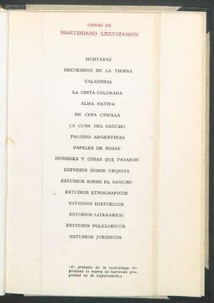 Obras de Martiniano Leguizamón